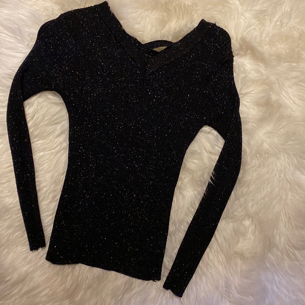 Wild flower Sparkly Rainbow Black long sleeve shirt Size xsmall
